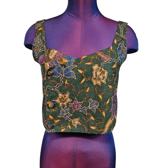 White Rice Bali Jewel Tone Button Wrap Crop Top Size Large Women's‎ - Picture 1 of 8